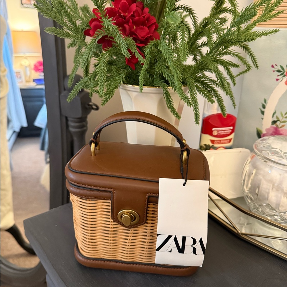 Zara Tan and Brown Wicker Mini Bag - Picture 2 of 5